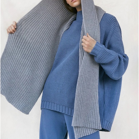 Zara Wool Fine Knit Grey Ribbed Oversized Scarf/Wrap - Picture 3 of 11